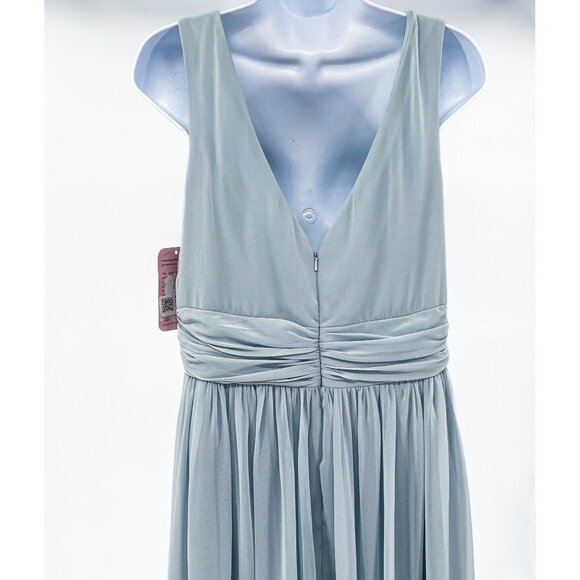 Dessy Collection Sleeveless Chiffon Draped V-Neck Surplice Maxi Dress Mist 2894 - Picture 8 of 11